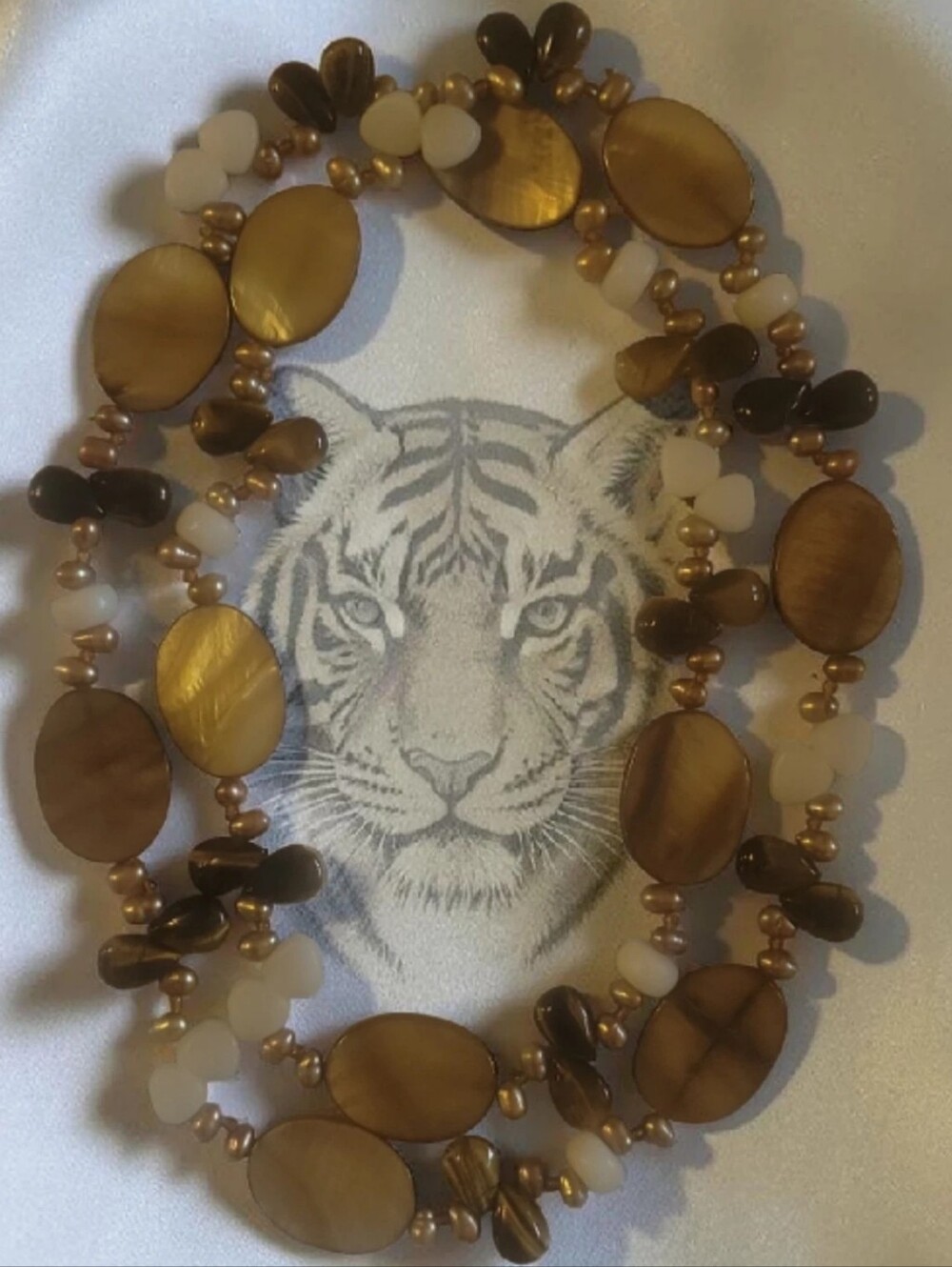 Genuine Polished Tiger Eye Gemstone Seed Bead Hand Crafted Necklace 28" Cross